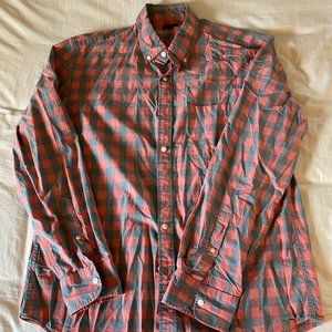 J Crew Pink Grey Gingham Shirt Large Button Up